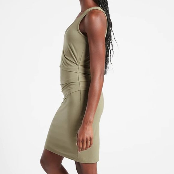 ATHLETA SHADOW OLIVE SLEEVELESS RUCHED BODYCON DELLA DRESS - Picture 3 of 8